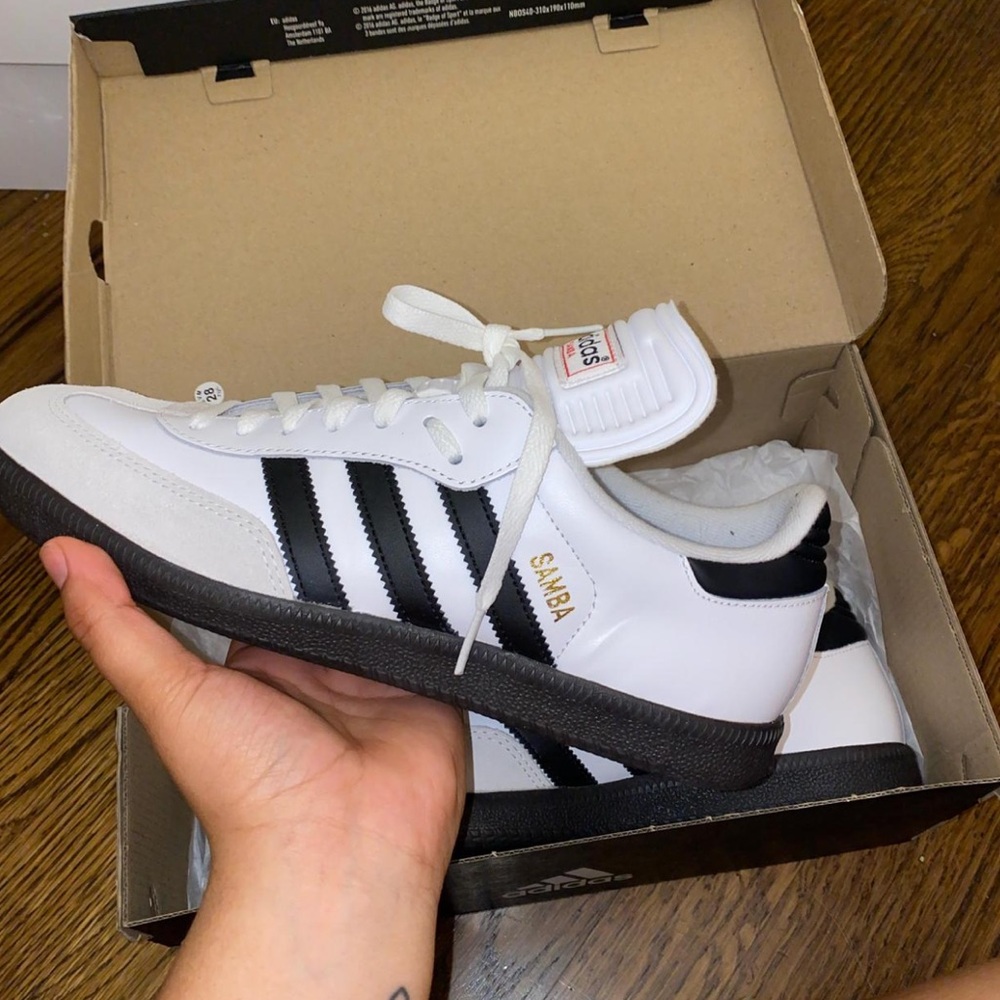 Adidas white and black sambas